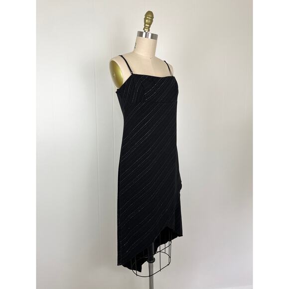 Vintage 90s Y2K City Triangles Stretchy Black Midi Dress Large Tulip Hem Goth - Picture 6 of 16